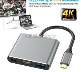 HIGHTECH Type C to USB-C 4K HDMI USB 3.0 3 in 1 Hub Adapter - 1