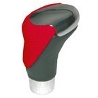 CARPOINT GEAR KNOB CHROME/BLACK-RED LEATHER