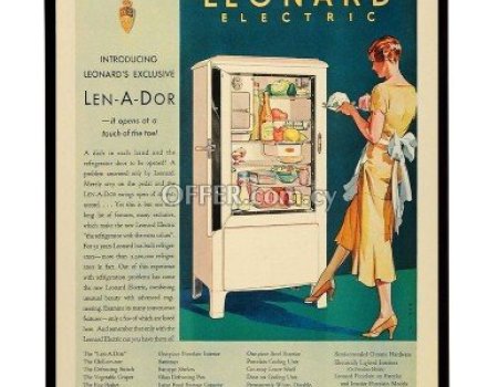 1920s advert of a fridge in a frame διαφήμιση ψυγείου του 1920 σε κάδρο