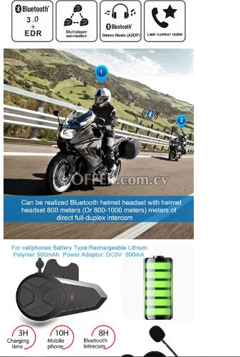 Bluetooth intercom device motorcycle helmet intercom 1000M wireless helmet headset waterproof BT interphone - 3
