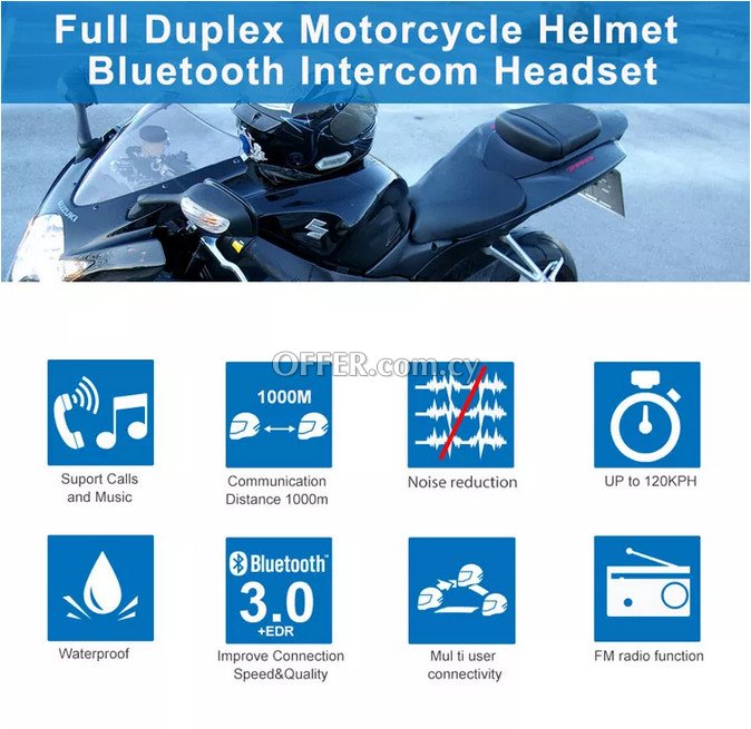 Bluetooth intercom device motorcycle helmet intercom 1000M wireless helmet headset waterproof BT interphone - 2