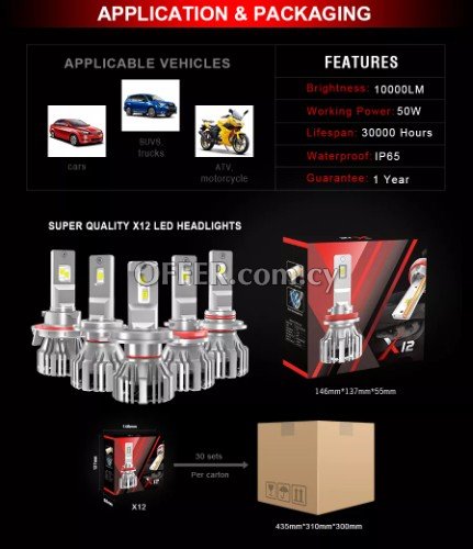 X12 LED Headlight Bulbs H8 H9 H11 10000LM With GC-7535 LED Chips 110W Copper PCB 12V - 3