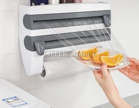 Kitchen Cling Film Storage Rack with Cutter Tin Foil Rack Wall-Mounted Paper Towel Rag Organizer