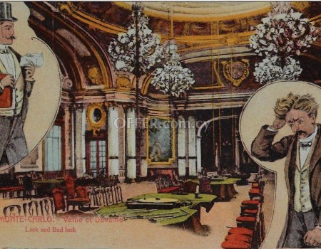 The Winner and the loser, Monaco casino, Old postcard 1908 Monte Carlo Ακολουθούν Ελληνικά - 1