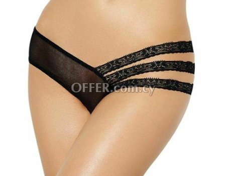 QUEEN LINGERIE Woman Panties Black with Cross Lace Transparent Size S / M