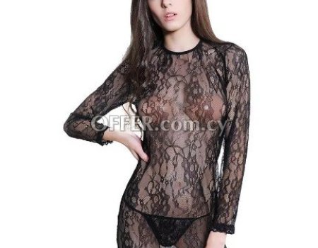 Queen Lingerie Long Sleeve Chemise with Garter Belt - 1