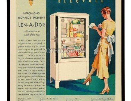 1920s advert of a fridge in a frame διαφήμιση ψυγείου του 1920 σε κάδρο