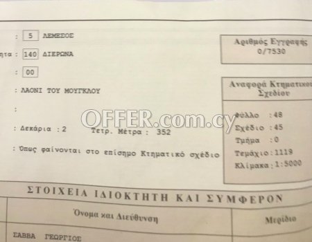 Οικόπεδο 2352τμ στην οικιστική διερωνασ Λεμεσού