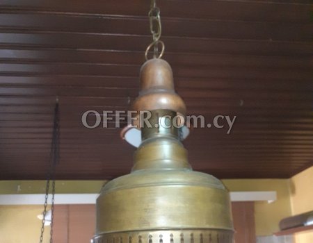 Wood and copper ceiling lamp