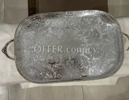 Antique Large silver -plated on copper, filagree serving tray - 6