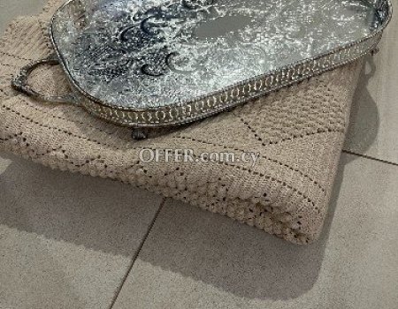 Antique Large silver -plated on copper, filagree serving tray - 7
