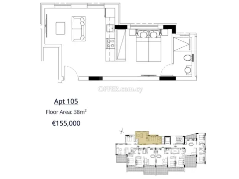New one bedroom apartment NO BALCONY under construction in Kolossi - 3