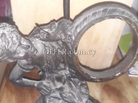 Vintage bronze sculpture lamp and clock - 4