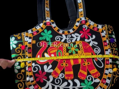 A traditional Rajasthani Jaipuri handwork sling bag in black - 6