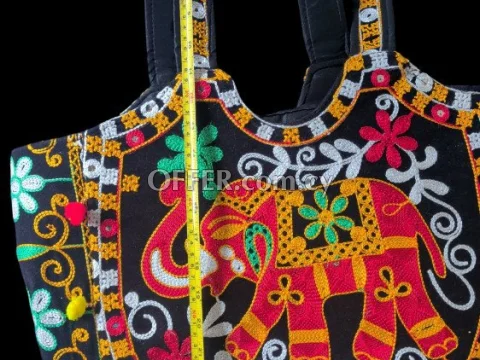 A traditional Rajasthani Jaipuri handwork sling bag in black - 7