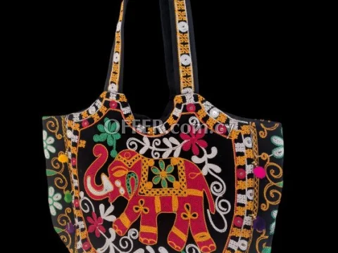 A traditional Rajasthani Jaipuri handwork sling bag in black