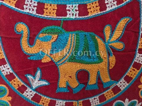 Red Rajasthani Embroidered Elephant Mirror Work Tote Bag - 4