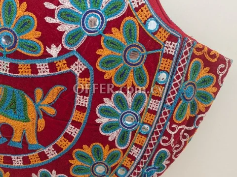 Red Rajasthani Embroidered Elephant Mirror Work Tote Bag - 5
