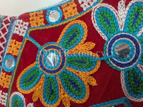 Red Rajasthani Embroidered Elephant Mirror Work Tote Bag - 7